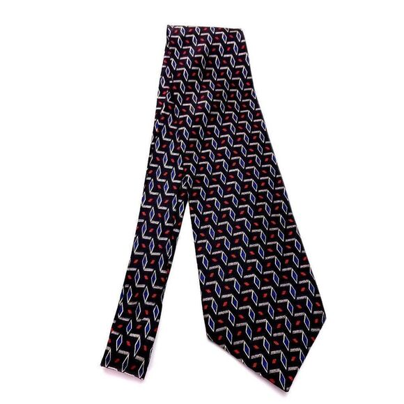 Ferrell Reed Nordstrom Silk‎ Tie Black Red Blue Geometric USA Wide - Picture 6 of 6